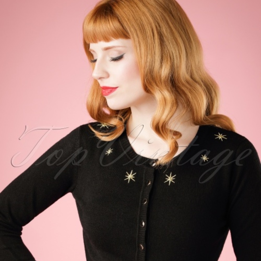 Collectif Vintage Gold Star Embroidered Cardigan